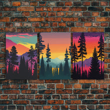 Load image into Gallery viewer, 3 Piece Retro Style Forest Wall Art Canvas Print, Set of 3 Forest Landscape Art, Green Forest, Nature, Modern Art, Minimalist, Misty, Decor
