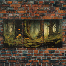 Carregar imagem no visualizador da galeria, Forest Wall Art, Mushroom Art Print, Trees Art, Canvas Print, Wall Art, 3 Piece Wall Art, Modern Home Decor, Above Bed Art, Indie Room Decor
