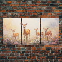 Load image into Gallery viewer, Deer Wall Art, Animal Art Print, Wildflower Meadow, Canvas Print, Wall Art, 3 Piece Wall Art, Country Home Decor, Boho Wall Art, Room Decor
