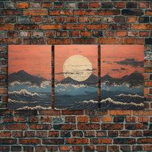 Cargar imagen en el visor de la galería, Japanese Ukiyo-e Ink Block Canvas Prints, Triptych Art, 3 Panel Wall Art, 3 Piece Set, Framed Canvas Art, Wall Decor, Above Couch Art
