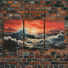 Carregar imagem no visualizador da galeria, Asian Art, Japanese Wall Art, Ocean Waves, Sunset Art, Canvas Print, Wall Art, 3 Piece Wall Art, Trendy Wall Art, Modern Art Prints
