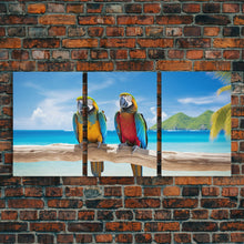 Cargar imagen en el visor de la galería, Parrot Wall Art, Tropical Wall Art, Beach Art Print, Seascape Print, Canvas Print, Wall Art, 3 Piece Wall Art, Apartment Wall Decor
