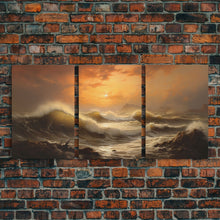 Cargar imagen en el visor de la galería, Beneath The Roaring Sea, Seascape Painting, 3 Piece Set, Framed Canvas Print, Cool Wall Art, Office Decor, Above Sofa Art

