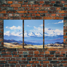 Load image into Gallery viewer, Framed Rocky Mountains 3 Piece Canvas Prints, Rockies Painting, Mountain Landscape Oil Painting, Large Wall Art, Centerpiece Art
