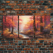 Carregar imagem no visualizador da galeria, Beautiful Fall Centerpiece Art, Framed Canvas Print, 3 Piece Art, Thanksgiving Centerpiece, Above Sofa Art, Fall Finds, Landscape Painting
