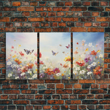 Carregar imagem no visualizador da galeria, Butterly Wall Print, Wildflower Wall Art, Wildflower Meadow, Canvas Print, Set Of 3 Prints, Wall Art, 3 Piece Wall Art, Botanical Art
