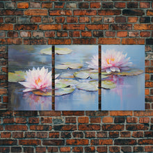 Load image into Gallery viewer, Lotus Wall Art, Floral Art Print, Water Lily Art, Canvas Print, Wall Art, 3 Piece Wall Art, Boho Wall Art, Farmhouse Wall Art, Closing Gift
