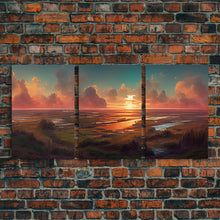 Load image into Gallery viewer, Ocean At Sunset, Lakehouse Wall Decor, 3 Piece Canvas Decor, 3 Piece Wall Art, Ready To Hang Canvas Prints
