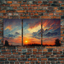 Cargar imagen en el visor de la galería, Forest Sunset Wall Decor, Oil Painting Style, 3 Piece Wall Art, Ready To Hang Canvas Print, Cool Unique Living Room Wall Art Decor
