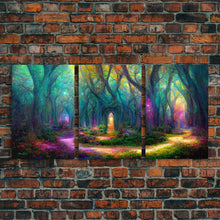 Carregar imagem no visualizador da galeria, Fantasy wall art, canvas print, magical forest, fantasy landscape art, 3 Piece Wall Art, Ready To Hang Canvas Print
