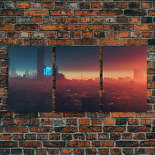 Load image into Gallery viewer, Cyberpunk Cityscape, Cyberpunk Concept Art at Sunset, Cool mancave art, 3 Piece Canvas Decor, 3 Piece Wall Art, Ready To Hang Canvas Prints
