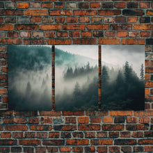 Load image into Gallery viewer, 3 piece Misty forest Fog wall art Foggy forest Farmhouse decor Foggy landscape Forest canvas print Multi panel canvas Trendy wall decor
