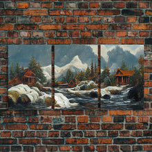 Carregar imagem no visualizador da galeria, A Winter Landscape, Trees In The Fall, Snow Capped Mountains, Gold Rush Prospecting, 3 Piece Wall Art, Ready To Hang Canvas Print
