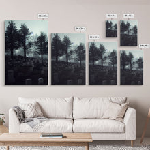 Load image into Gallery viewer, Spooky haunted graveyard at night, art for witches, 3 piece canvas, 3 piece wall art, cemetery art

