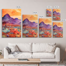 Carregar imagem no visualizador da galeria, Black Framed 3 Piece Wall Art, Southwestern Desert Scene at Sunset, Minimalist Wall Art, MCM Style Midcentury Wall Decor, Above Sofa Art
