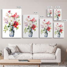Load image into Gallery viewer, 3 Piece Set, Cute Kawaii Floral Print, Flowers In Vases, Framed Wall Art, Canvas Print, Botanical Wall Decor, Boho Kitchen Art, French Art
