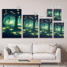 Carregar imagem no visualizador da galeria, Fantasy forest wall decor, ready to hang 3 piece canvas print, 3 piece wall art, firefly wall art, Fireflies In A Fairy Forest at Night
