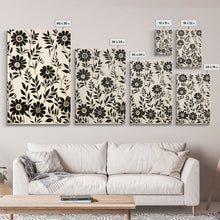 Carregar imagem no visualizador da galeria, Black and White Floral Print, 3 Piece Framed Canvas Art, Boho Rustic Farmhouse Decor, Living Room Art, Minimalist Wall Art
