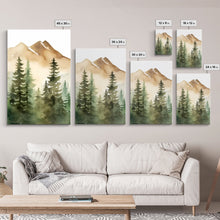 Cargar imagen en el visor de la galería, Triptych Framed Canvas Wall Art Set of 3 Green Forest Mountain Nature Landscape Prints Minimalist Modern Art, Woodland Nursery Decor
