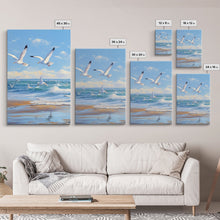 Carregar imagem no visualizador da galeria, Beautiful Seagulls Over An Ocean Beach At Sunset 3 Piece Canvas Print Wall Art, Above Sofa Art, Modern Art, Minimalism Lakehouse Decor
