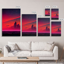 Load image into Gallery viewer, Cyber punk City At Sunset, Outrun, 3 Piece Wall Art, Ready To Hang Canvas Print, Cool Unique Mancave wall Art Decor
