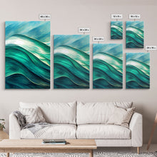Load image into Gallery viewer, Emerald Green Wall Decor, Sea Green Ocean Waves Abstract, 3 Piece Canvas Decor, 3 Piece Wall Art, Ready To Hang Canvas Prints
