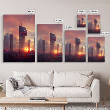 Load image into Gallery viewer, Cyberpunk City, Night City Watercolor, Videogame Concept Art, Watercolor Of a Cyberpunk City 3 Piece Wall Art, Ready To Hang Canvas Print
