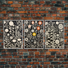 Load image into Gallery viewer, Boho Style Framed Wall Art 3 Panel Set, Abstract Floral Botanical Prints, Minimalist Midcentury Modern Art, Boho Wall Decor
