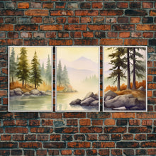Load image into Gallery viewer, Beautiful Wall Art 3 Piece Canvas Print Framed Wall Decor, Watercolor Landscape Painting Print, Pacific Northwest, Oregon Art
