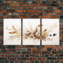 Carregar imagem no visualizador da galeria, Boho Style Minimalist Farmhouse 3 Piece Wall Art, White Background Wildflowers, Botanical Floral Art, Rustic Chic Decor
