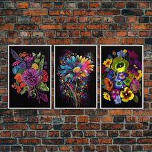 Carregar imagem no visualizador da galeria, Beautiful Wildflowers Canvas Prints  - Set of 3 - Framed Wall Art- Wild Flowers - Mother&#39;s Day - Gift For Her - Floral / Botanical Art
