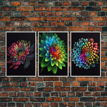 Cargar imagen en el visor de la galería, Triptych 3 Panel Wall Art - Framed Canvas Prints - Neon Flowers - Retro Style Flower Paintings - Boho Decor - Minimalist Wall Art - Modern
