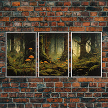 Carregar imagem no visualizador da galeria, Forest Wall Art, Mushroom Art Print, Trees Art, Canvas Print, Wall Art, 3 Piece Wall Art, Modern Home Decor, Above Bed Art, Indie Room Decor
