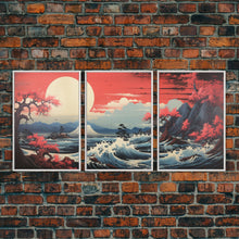 Carregar imagem no visualizador da galeria, Asian Art, Japanese Wall Art, Mountains Print, Sunset Print, Canvas Print, Wall Art, 3 Piece Wall Art, Dorm Room Art, Gaming Wall Decor
