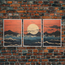 Cargar imagen en el visor de la galería, Japanese Ukiyo-e Ink Block Canvas Prints, Triptych Art, 3 Panel Wall Art, 3 Piece Set, Framed Canvas Art, Wall Decor, Above Couch Art
