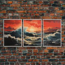 Carregar imagem no visualizador da galeria, Asian Art, Japanese Wall Art, Ocean Waves, Sunset Art, Canvas Print, Wall Art, 3 Piece Wall Art, Trendy Wall Art, Modern Art Prints
