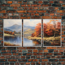 Carregar imagem no visualizador da galeria, Fall Centerpiece Decor, Framed Canvas Prints, Autumn Landscape Paintings, 3 Piece Art, Triptych
