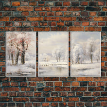 Load image into Gallery viewer, 3 Piece Winter Scene, Framed Canvas Prints, Triptych Christmas Painting, Christmas Decor, Winter Art, Christmas Wall art, Xmas Art
