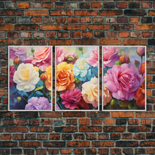 Carregar imagem no visualizador da galeria, Beautiful Rose Art, Framed Canvas Print, Floral Art, Botanical  Decor, Blue and Yellow Roses, 3 Piece Art Set
