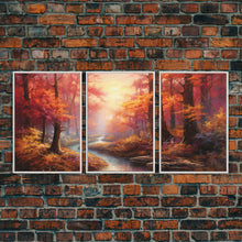 Carregar imagem no visualizador da galeria, Beautiful Fall Centerpiece Art, Framed Canvas Print, 3 Piece Art, Thanksgiving Centerpiece, Above Sofa Art, Fall Finds, Landscape Painting
