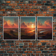 Load image into Gallery viewer, Ocean At Sunset, Lakehouse Wall Decor, 3 Piece Canvas Decor, 3 Piece Wall Art, Ready To Hang Canvas Prints
