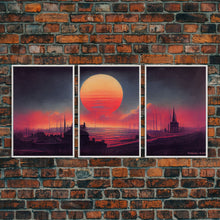 Load image into Gallery viewer, Haunted Sunset, Spooky Halloween Art, Gloomy Wall Decor, 3 Piece Canvas Decor, 3 Piece Wall Art, Ready To Hang Canvas Prints
