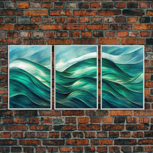 Load image into Gallery viewer, Emerald Green Wall Decor, Sea Green Ocean Waves Abstract, 3 Piece Canvas Decor, 3 Piece Wall Art, Ready To Hang Canvas Prints
