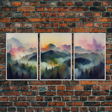 Load image into Gallery viewer, Dramatic Watercolor Sunset Landscape Abstract, Landscape Art, 3 Piece Canvas Decor, 3 Piece Wall Art, Ready To Hang Canvas Prints
