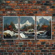 Carregar imagem no visualizador da galeria, A Winter Landscape, Trees In The Fall, Snow Capped Mountains, Gold Rush Prospecting, 3 Piece Wall Art, Ready To Hang Canvas Print
