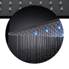 Cargar imagen en el visor de la galería, 12-Inch or 16-Inch Matte Black Rain Showers with 3-Way Anti-Scald Digital Display Valve, Trim, and 6 Body Jets
