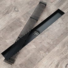 Load image into Gallery viewer, Matte Black  Linear shower drain stainless steel material 24 inch or 35.4 inch with grid cover with hair strainer and adjustment feet
