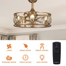 Load image into Gallery viewer, 22&quot; Kashmir Modern Glod Reversible Crystal Fandelier Ceiling Fan with Lighting and Remote Control

