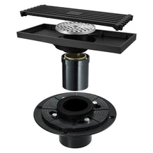 Load image into Gallery viewer, 8 Inch Shower Linear Matte black Drain Rectangular Floor Drain with Accessories Square Hole Pattern Cover Grate Removable Matte Black Brass
