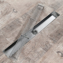 Load image into Gallery viewer, Brushed Nickel Linear shower drain stainless steel material 35.4 inch with grid cover with hair strainer and adjustment feet
